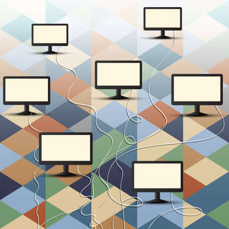 Computer connection on retro background. のイラスト素材