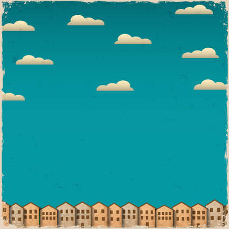  Retro paper town on grunge background のイラスト素材