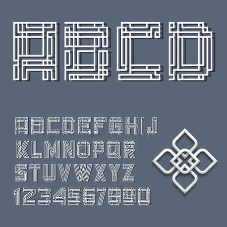  White alphabet letters and numbers in Mayan style  のイラスト素材