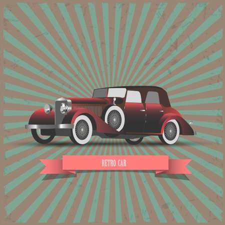 Retro car with ribbon-banner  ]illustration のイラスト素材
