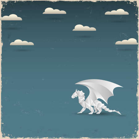 Origami Dragon on grunge background  Vector paper-artのイラスト素材