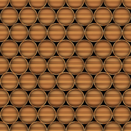 Vector seamless background of wooden barrels