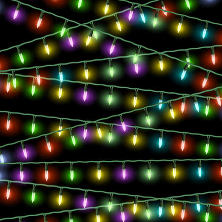  Christmas lights on black backgroundのイラスト素材
