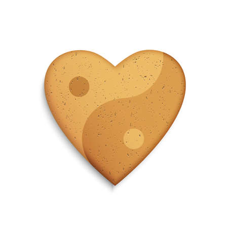 Gingerbread cookie in the shape of a heart with Yin Yang symbolのイラスト素材