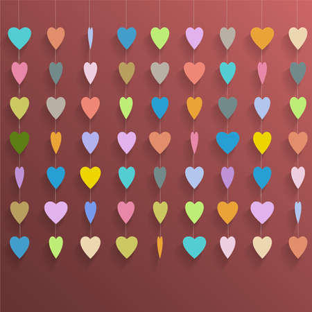 Hanging  colorful hearts  Vector backgroundのイラスト素材