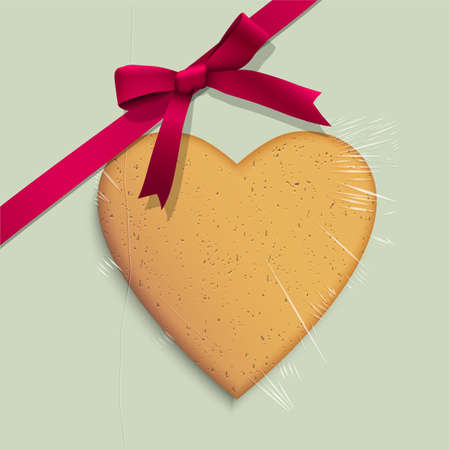 Gift box with cookie of heart shaped tied pink ribbon  Vector illustrationのイラスト素材