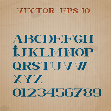 Alphabet letters and numbers printed on cardboard. のイラスト素材