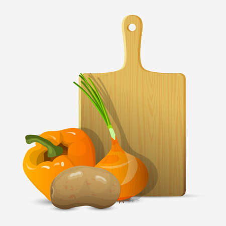 Cutting board and vegetables.  illustrationのイラスト素材