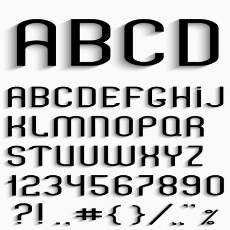 Black font with shadow, numbers and punctuation marks. Vector setのイラスト素材