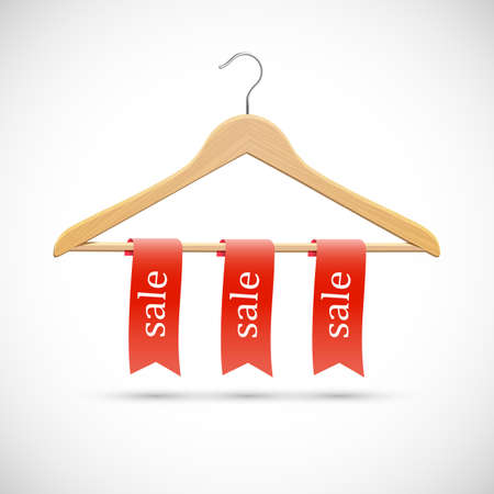 Sale concept - wooden hangers  with red ribbons  Vectorのイラスト素材