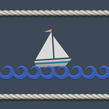 Vector background with sailboat and nautical ropeのイラスト素材