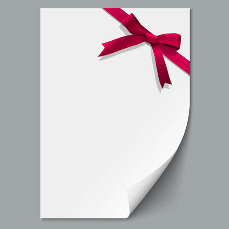 Sheet paper and red ribbon with gift bow. Vector illustrationのイラスト素材