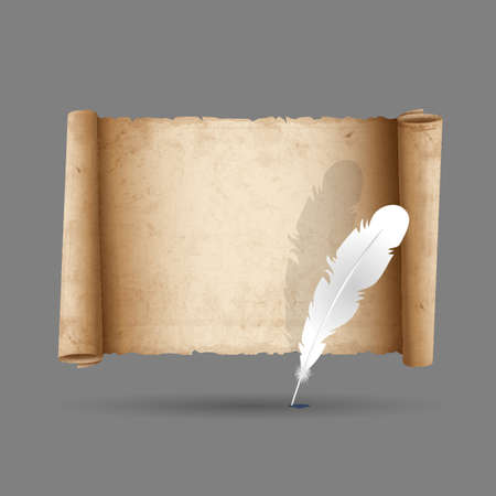 Ancient scroll paper with feather. のイラスト素材