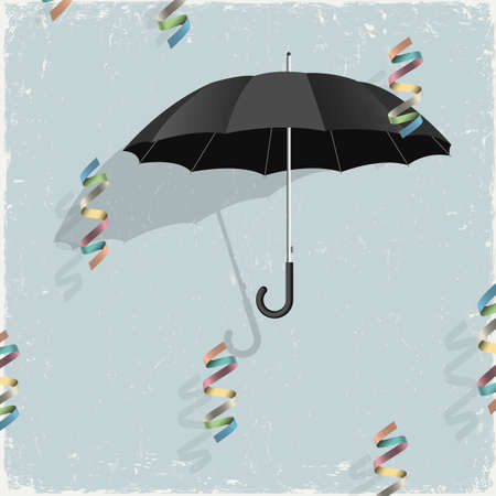 Black umbrella with colorful ribbons. Vector retro cardのイラスト素材