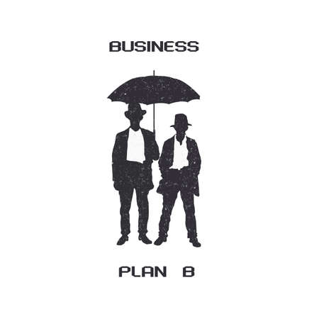 Silhouettes of retro businessmen with umbrella. Vector EPS10のイラスト素材