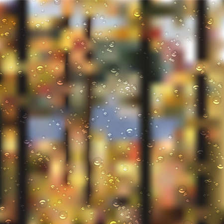 Autumn forest landscape with droplets. Vector EPS10のイラスト素材