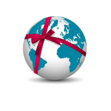Planet Earth with bow red ribbon  Vectorのイラスト素材