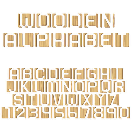  Vector wooden alphabet letters and numbersのイラスト素材