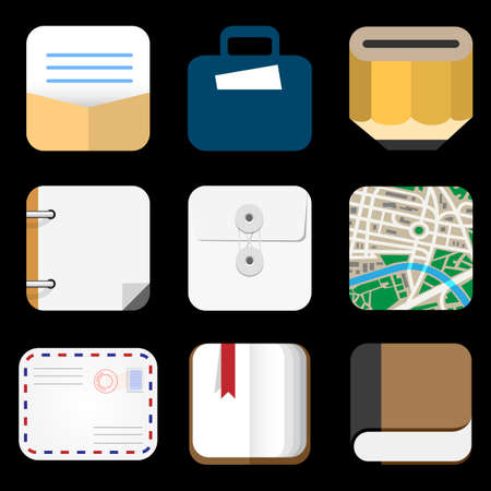 Flat Icons of web and mobile applications objects, business, office items. のイラスト素材