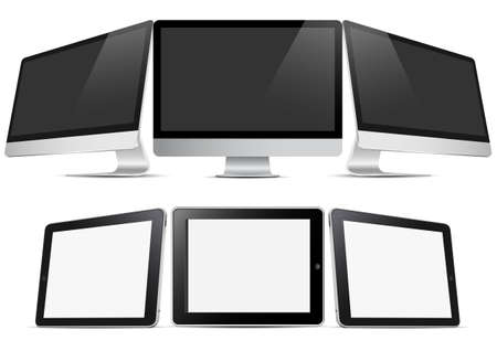  Three desktop computers and three tablets (pc). のイラスト素材