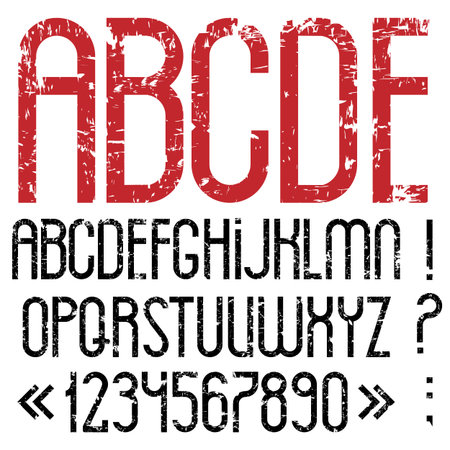 Alphabet letters, numbers and punctuation marks in grunge styleのイラスト素材