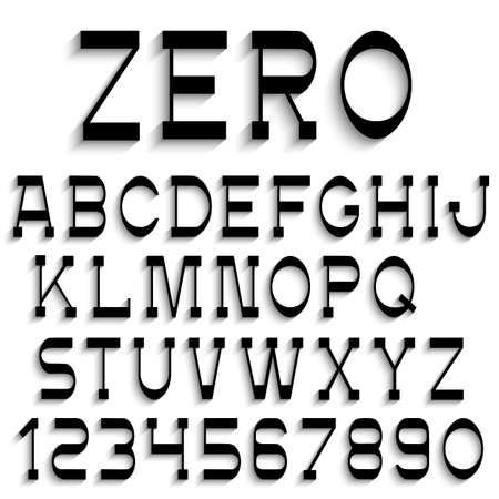 Black alphabet letters and numbers with shadow  set のイラスト素材