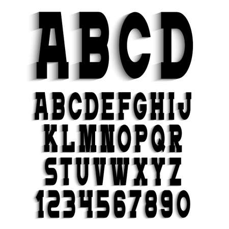 Black alphabet letters with shadow and numbers  set のイラスト素材