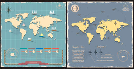 World maps in retro style design. Vector eps10  のイラスト素材