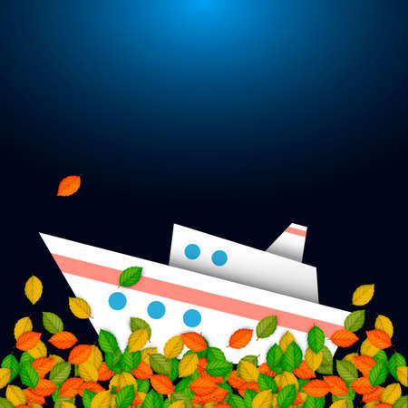 Autumnal concept - ship and leaves . Vector illustrationのイラスト素材