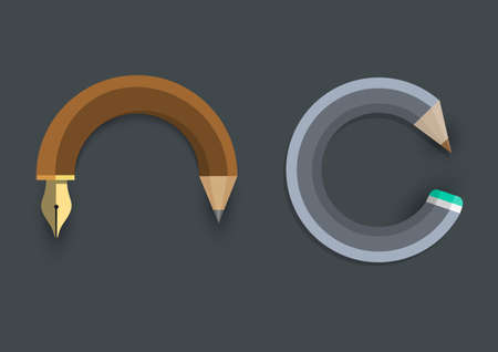 Vector set of icons with writing pen and pencilのイラスト素材