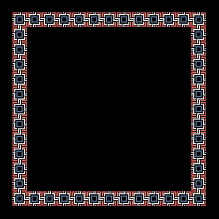 Color geometric ethnic frame on black. Could be used as decoration element for design.のイラスト素材
