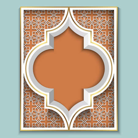 Abstract 3D Islamic design - pattern mosaic geometric ornament in Arabic Style. Vector element for design in Eastern style, place for textのイラスト素材
