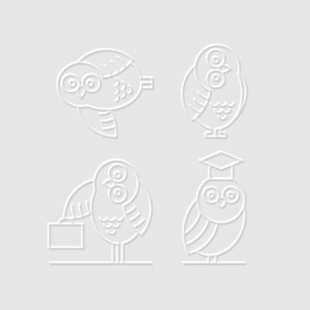 Set of 3D Owl icons. Owl emblem or label. Vector design elementsのイラスト素材