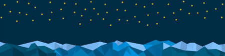Horizontal Panorama of stylized paper Mountains in Night. Creative Vector illustrationのイラスト素材