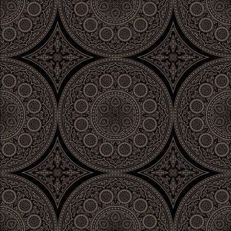 Ethnic complex seamless pattern with Mandala - Round Ornament. Vector background. Oriental wallpaperのイラスト素材