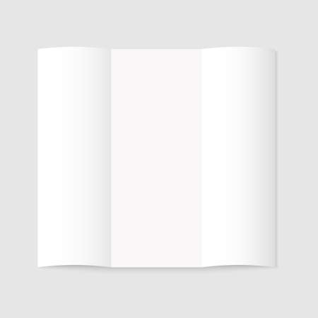 Blank white tri-fold paper brochure on gray background with shadow. Vector illustrationのイラスト素材