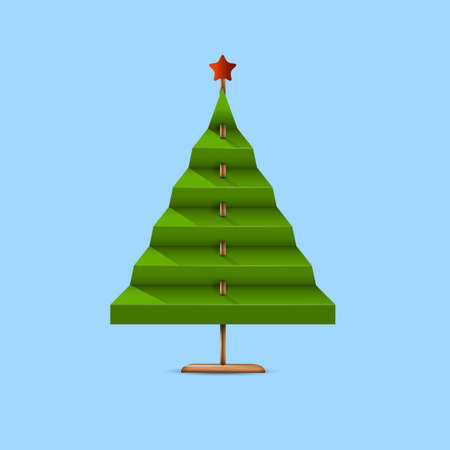 Creative Green christmas tree made from paper and wooden stick. Origami style template for card design. Vector templateのイラスト素材