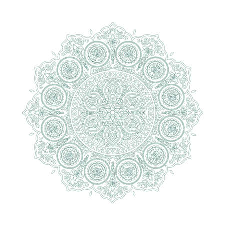 Delicate green lace mandala pattern in boho style. Vector ethnic design elementのイラスト素材