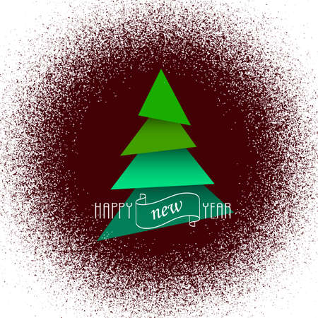 Green paper Christmas tree  in spray paint effect frame. Winter banner,Christmas design template. Editable vector illustrationのイラスト素材