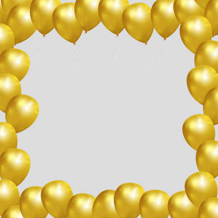 Festive vector frame with gold balloons. Realistic balloons illustration for party, celebration design decoration. Editable elements with gradient mesh and clipping maskのイラスト素材
