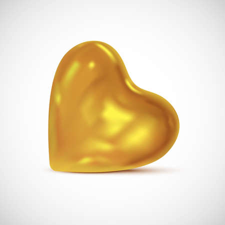 Glossy Golden Heart - 3d vector icon. Realistic balloon-heart illustration for party, celebration design decoration. Editable element with gradient meshのイラスト素材