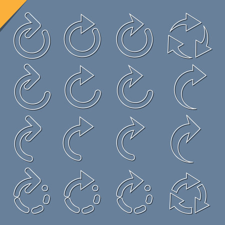Set of 3d rounded arrow white icons. Modern pictogram cutting contemporary style. Vector elements for design interfaceのイラスト素材