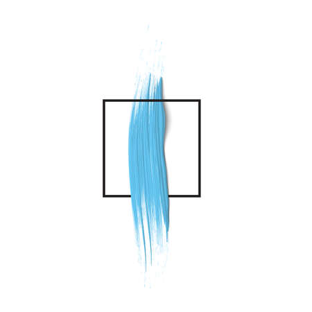 3d  blue vertical paint brush stroke with square frame. Hand drawn painted textured banner. Vector design elementのイラスト素材