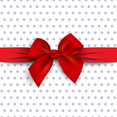 Red gift bow with ribbon on polka dot background. Design element for decoration gifts, greetings, holidays. Vector illustrationのイラスト素材