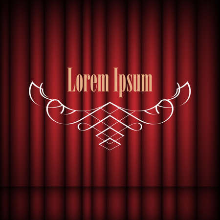 Red curtains and vintage stylish border with space for text. Retro Luxury template for design. Flourishes Ornamental  frame. Vintage vector backgroundのイラスト素材
