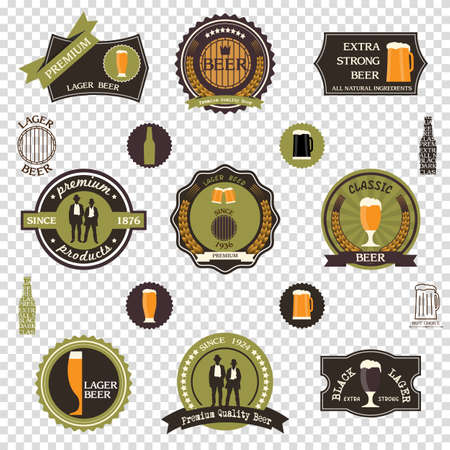 Retro beer emblems set - icons,labels, posters, signs, banners. Vector design elementsのイラスト素材