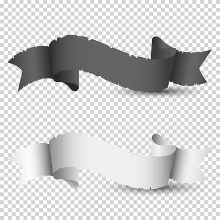 Black and white vintage paper ribbon banners used as copy space isolated on background.のイラスト素材