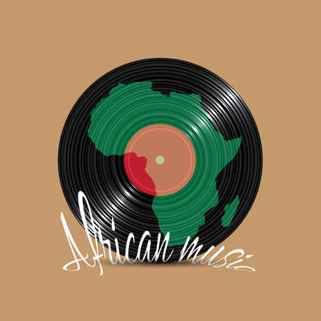Black Vinyl disk with silhouette Africa. Concept music etnish background. Vector illustrationのイラスト素材