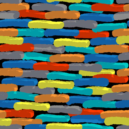 Retro seamless pattern of colorful doodles shapes. Memphis style geometric abstract background. Vector wallpaperのイラスト素材