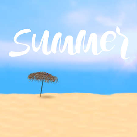 Summer poster ith Lettering and beach bamboo parasol.Editable vector template for design card,flyer, bannerのイラスト素材